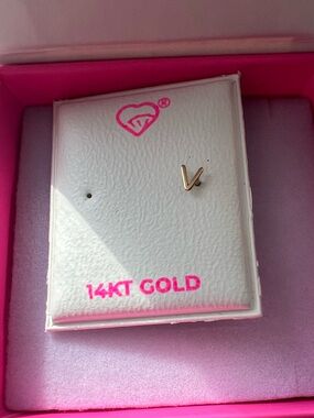 14K Gold Single Stud Earring - V letter